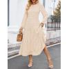 imageZESICA Womens Springl Long Sleeve Maxi Dresses Casual Crew Neck Swiss Dot Tiered Flowy A Line Wedding Guest DressBeige