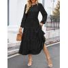 imageZESICA Womens Springl Long Sleeve Maxi Dresses Casual Crew Neck Swiss Dot Tiered Flowy A Line Wedding Guest DressBlack