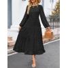 imageZESICA Womens Springl Long Sleeve Maxi Dresses Casual Crew Neck Swiss Dot Tiered Flowy A Line Wedding Guest DressBlack