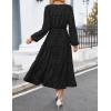 imageZESICA Womens Springl Long Sleeve Maxi Dresses Casual Crew Neck Swiss Dot Tiered Flowy A Line Wedding Guest DressBlack
