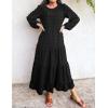 imageZESICA Womens Springl Long Sleeve Maxi Dresses Casual Crew Neck Swiss Dot Tiered Flowy A Line Wedding Guest DressBlack