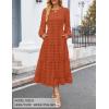 imageZESICA Womens Springl Long Sleeve Maxi Dresses Casual Crew Neck Swiss Dot Tiered Flowy A Line Wedding Guest DressBrick Red