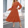 imageZESICA Womens Springl Long Sleeve Maxi Dresses Casual Crew Neck Swiss Dot Tiered Flowy A Line Wedding Guest DressBrick Red