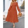imageZESICA Womens Springl Long Sleeve Maxi Dresses Casual Crew Neck Swiss Dot Tiered Flowy A Line Wedding Guest DressBrick Red