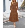 imageZESICA Womens Springl Long Sleeve Maxi Dresses Casual Crew Neck Swiss Dot Tiered Flowy A Line Wedding Guest DressBrown