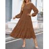 imageZESICA Womens Springl Long Sleeve Maxi Dresses Casual Crew Neck Swiss Dot Tiered Flowy A Line Wedding Guest DressBrown