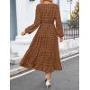 imageZESICA Womens Springl Long Sleeve Maxi Dresses Casual Crew Neck Swiss Dot Tiered Flowy A Line Wedding Guest DressBrown