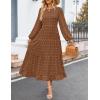 imageZESICA Womens Springl Long Sleeve Maxi Dresses Casual Crew Neck Swiss Dot Tiered Flowy A Line Wedding Guest DressBrown
