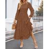 imageZESICA Womens Springl Long Sleeve Maxi Dresses Casual Crew Neck Swiss Dot Tiered Flowy A Line Wedding Guest DressBrown