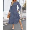 imageZESICA Womens Springl Long Sleeve Maxi Dresses Casual Crew Neck Swiss Dot Tiered Flowy A Line Wedding Guest DressDusty Blue