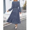imageZESICA Womens Springl Long Sleeve Maxi Dresses Casual Crew Neck Swiss Dot Tiered Flowy A Line Wedding Guest DressDusty Blue