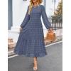 imageZESICA Womens Springl Long Sleeve Maxi Dresses Casual Crew Neck Swiss Dot Tiered Flowy A Line Wedding Guest DressDusty Blue