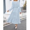 imageZESICA Womens Springl Long Sleeve Maxi Dresses Casual Crew Neck Swiss Dot Tiered Flowy A Line Wedding Guest DressLight Blue