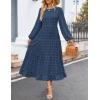 imageZESICA Womens Springl Long Sleeve Maxi Dresses Casual Crew Neck Swiss Dot Tiered Flowy A Line Wedding Guest DressNavy
