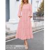 imageZESICA Womens Springl Long Sleeve Maxi Dresses Casual Crew Neck Swiss Dot Tiered Flowy A Line Wedding Guest DressPink