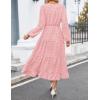 imageZESICA Womens Springl Long Sleeve Maxi Dresses Casual Crew Neck Swiss Dot Tiered Flowy A Line Wedding Guest DressPink
