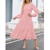 imageZESICA Womens Springl Long Sleeve Maxi Dresses Casual Crew Neck Swiss Dot Tiered Flowy A Line Wedding Guest DressPink