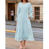 imageZESICA Womens Springl Long Sleeve Maxi Dresses Casual Crew Neck Swiss Dot Tiered Flowy A Line Wedding Guest DressSky