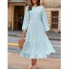imageZESICA Womens Springl Long Sleeve Maxi Dresses Casual Crew Neck Swiss Dot Tiered Flowy A Line Wedding Guest DressSky