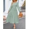 imageZESICA Womens Springl Long Sleeve Maxi Dresses Casual Crew Neck Swiss Dot Tiered Flowy A Line Wedding Guest DressTurquoise