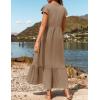 imageZESICA Womens Summer Casual Dresses Flutter Short Sleeve Crewneck Loose Flowy Tiered Beach Maxi Dress with PocketsKhaki