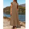 imageZESICA Womens Summer Casual Dresses Flutter Short Sleeve Crewneck Loose Flowy Tiered Beach Maxi Dress with PocketsKhaki