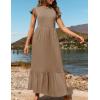 imageZESICA Womens Summer Casual Dresses Flutter Short Sleeve Crewneck Loose Flowy Tiered Beach Maxi Dress with PocketsKhaki