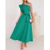 imageZESICA Womens Summer One Shoulder Ruffle Dress Sleeveless Empire Waist Boho Flowy Maxi DressesGreen