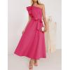imageZESICA Womens Summer One Shoulder Ruffle Dress Sleeveless Empire Waist Boho Flowy Maxi DressesRose