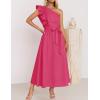 imageZESICA Womens Summer One Shoulder Ruffle Dress Sleeveless Empire Waist Boho Flowy Maxi DressesRose