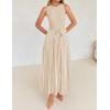 imageZESICA Womens Summer Sleeveless Maxi Dress 2025 Crewneck Ribbed Knit Tie Waist Casual A Line Swing DressesApricot