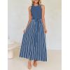 imageZESICA Womens Summer Sleeveless Maxi Dress 2025 Crewneck Ribbed Knit Tie Waist Casual A Line Swing DressesDustyblue