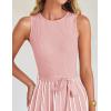 imageZESICA Womens Summer Sleeveless Maxi Dress 2025 Crewneck Ribbed Knit Tie Waist Casual A Line Swing DressesDustypink
