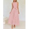 imageZESICA Womens Summer Sleeveless Maxi Dress 2025 Crewneck Ribbed Knit Tie Waist Casual A Line Swing DressesDustypink