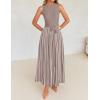 imageZESICA Womens Summer Sleeveless Maxi Dress 2025 Crewneck Ribbed Knit Tie Waist Casual A Line Swing DressesKhaki