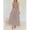 imageZESICA Womens Summer Sleeveless Maxi Dress 2025 Crewneck Ribbed Knit Tie Waist Casual A Line Swing DressesKhaki