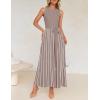 imageZESICA Womens Summer Sleeveless Maxi Dress 2025 Crewneck Ribbed Knit Tie Waist Casual A Line Swing DressesKhaki
