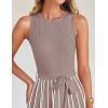 imageZESICA Womens Summer Sleeveless Maxi Dress 2025 Crewneck Ribbed Knit Tie Waist Casual A Line Swing DressesKhaki