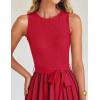 imageZESICA Womens Summer Sleeveless Maxi Dress 2025 Crewneck Ribbed Knit Tie Waist Casual A Line Swing DressesRed