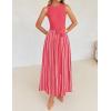 imageZESICA Womens Summer Sleeveless Maxi Dress 2025 Crewneck Ribbed Knit Tie Waist Casual A Line Swing DressesWatermelon
