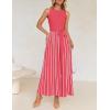 imageZESICA Womens Summer Sleeveless Maxi Dress 2025 Crewneck Ribbed Knit Tie Waist Casual A Line Swing DressesWatermelon