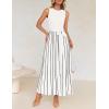 imageZESICA Womens Summer Sleeveless Maxi Dress 2025 Crewneck Ribbed Knit Tie Waist Casual A Line Swing DressesWhite