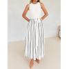 imageZESICA Womens Summer Sleeveless Maxi Dress 2025 Crewneck Ribbed Knit Tie Waist Casual A Line Swing DressesWhite