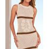 imageZESICA Womens Summer Striped Cover Up Dress 2025 Sleeveless Crewneck Crochet Hollow Out Sundress Beach Long Maxi DressesBeige