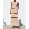 imageZESICA Womens Summer Striped Cover Up Dress 2025 Sleeveless Crewneck Crochet Hollow Out Sundress Beach Long Maxi DressesBeige
