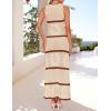 imageZESICA Womens Summer Striped Cover Up Dress 2025 Sleeveless Crewneck Crochet Hollow Out Sundress Beach Long Maxi DressesBeige