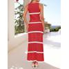 imageZESICA Womens Summer Striped Cover Up Dress 2025 Sleeveless Crewneck Crochet Hollow Out Sundress Beach Long Maxi DressesCoral Red