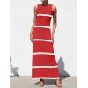 imageZESICA Womens Summer Striped Cover Up Dress 2025 Sleeveless Crewneck Crochet Hollow Out Sundress Beach Long Maxi DressesCoral Red
