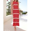 imageZESICA Womens Summer Striped Cover Up Dress 2025 Sleeveless Crewneck Crochet Hollow Out Sundress Beach Long Maxi DressesCoral Red