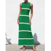 imageZESICA Womens Summer Striped Cover Up Dress 2025 Sleeveless Crewneck Crochet Hollow Out Sundress Beach Long Maxi DressesGreen